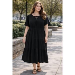 Torrid Black Tiered Midi Dress Size 2 Flutter Sleeve Empire Waist